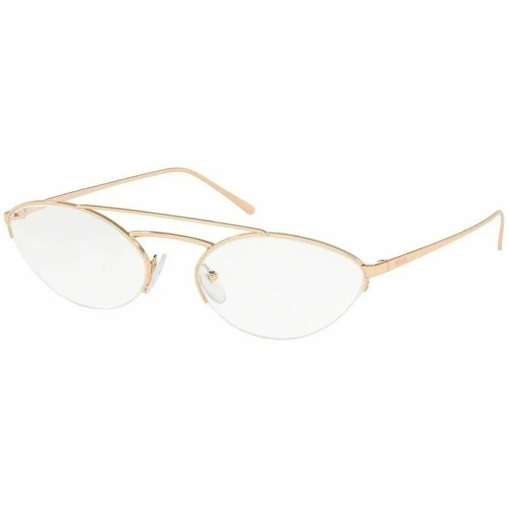 Prada Oval Eyeglasses Pink Gold W/Demo Lens